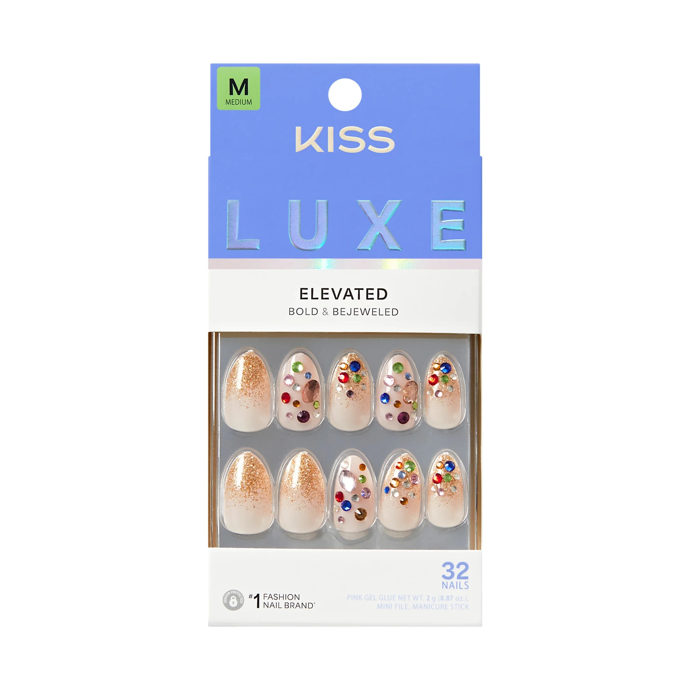 Kiss Luxe Press On Nails Almond, \u2018Golden Field\u2019, Gold, Medium, 32 Count | Walmart (US)