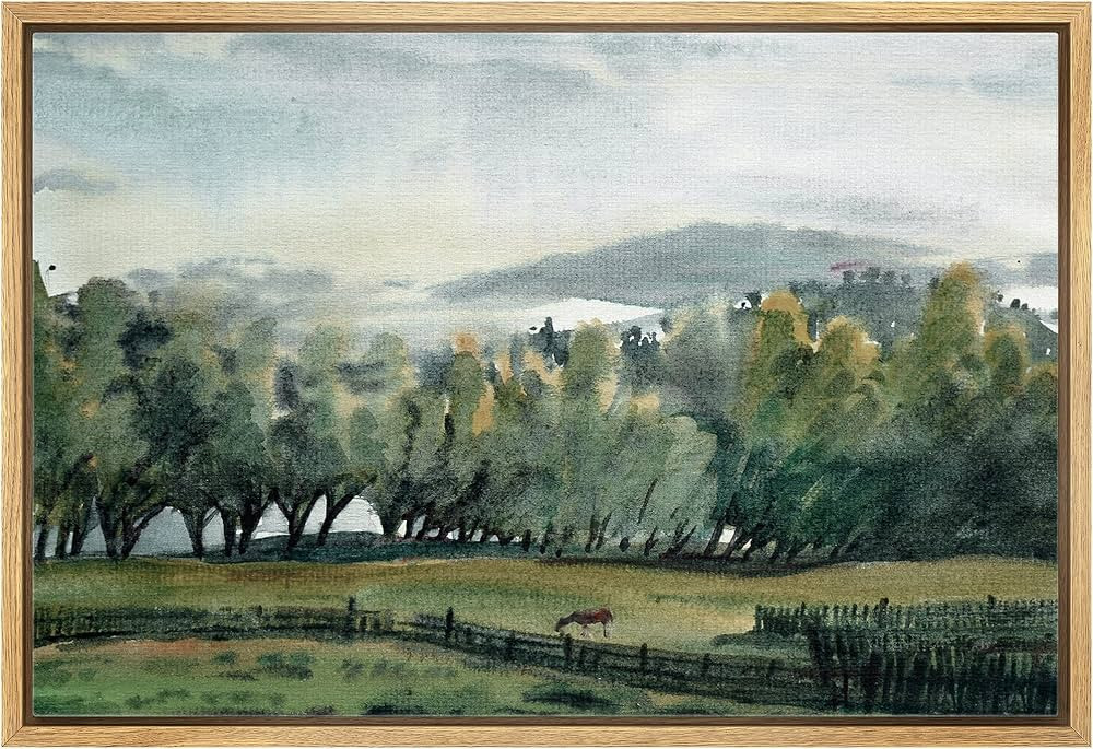 wall26 Framed Canvas Print Wall Art Forest Clearing in Green Valley Nature Wilderness Illustratio... | Amazon (US)