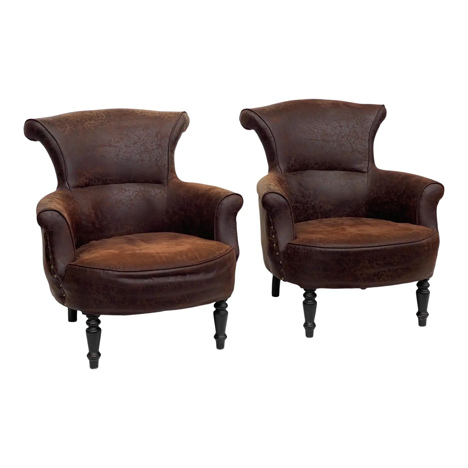 Ralph Lauren Style Distressed Leather Club Chairs, Pair | Chairish