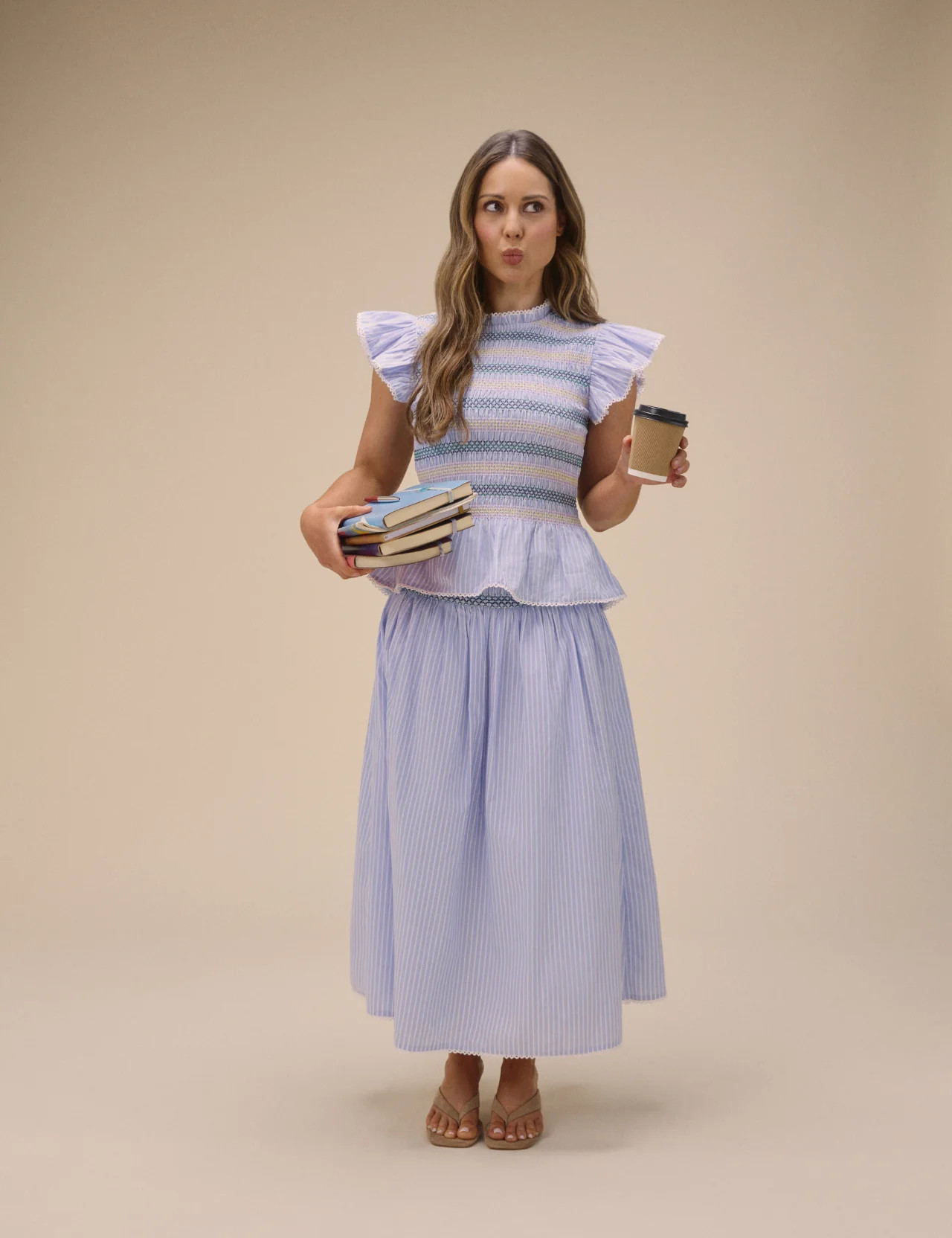 Blue Striped Shirred Waist Midi Skirt | Nobody's Child