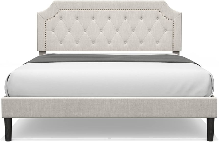 BONSOIR Queen Size Bed Frame Upholstered Low Profile Traditional Platform with Tufted and Nail He... | Amazon (US)