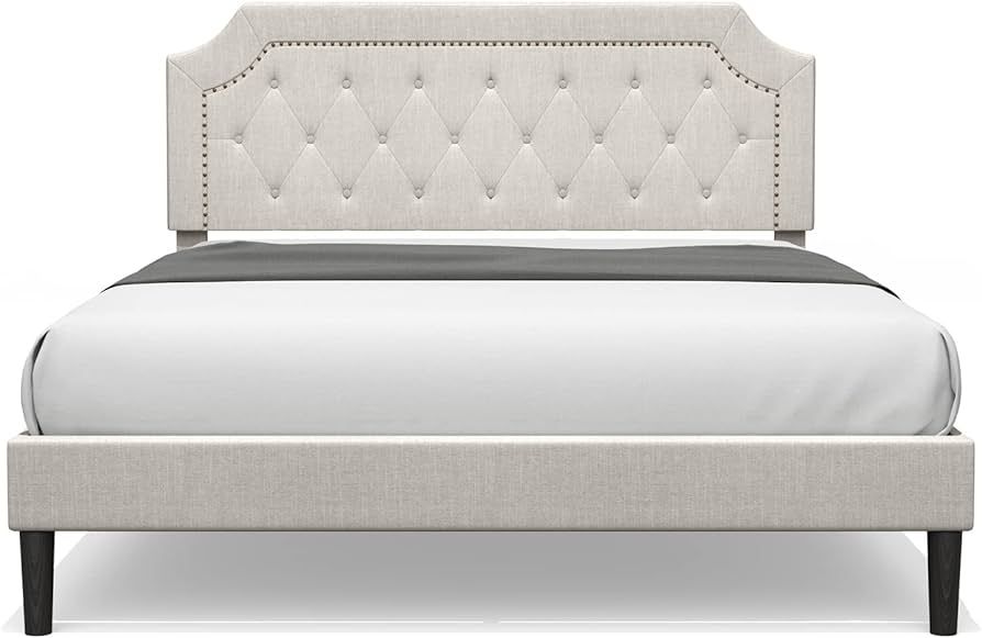 BONSOIR Full Size Bed Frame Upholstered Low Profile Traditional Platform with Tufted and Nail Hea... | Amazon (US)