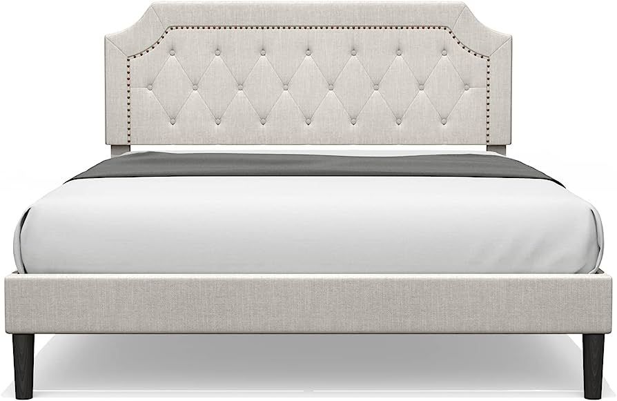 BONSOIR Queen Size Bed Frame Upholstered Low Profile Traditional Platform with Tufted and Nail He... | Amazon (US)