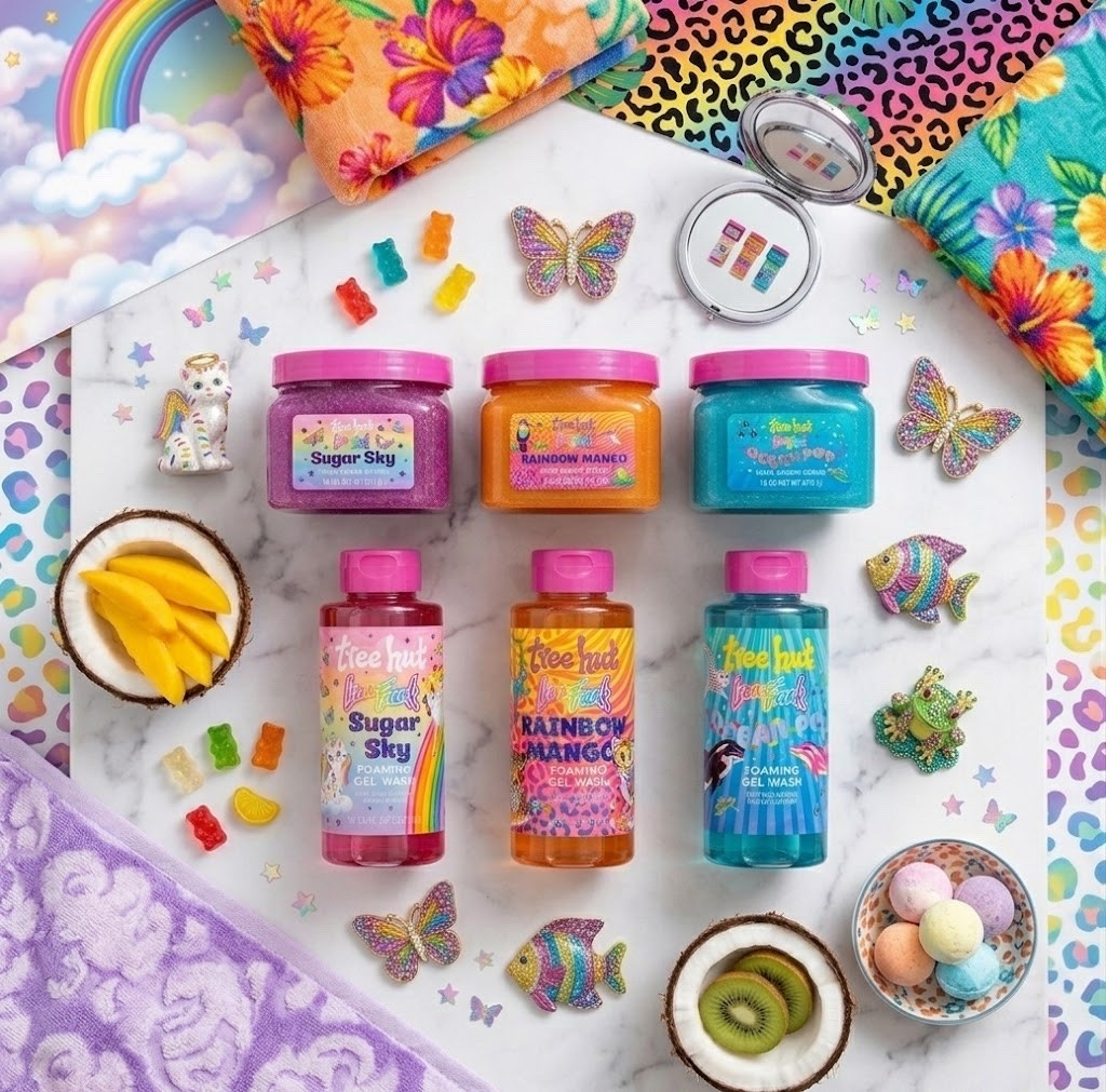 Where are my 90s babies at?! This Lisa Frank x Tree Hut Collab is amazing! My stores is already sold out of some of the items so you better hurry and grab some! 
🌌 Sugar Sky
Scent Notes: Guava, banana, and musk.  
What it smells like: This scent has a sweet, vibrant "fruit smoothie" vibe. While it features a fun banana note, it leans a bit heavier on the bright guava, grounded by a soft touch of warm musk.  

🐆 Rainbow Mango
Scent Notes: Mango, nectarine, and sandalwood.  
What it smells like: Perfect for summer, this is a juicy, rich mango scent. The nectarine adds a crisp sweetness, while the sandalwood provides a deep, slightly musky undertone so it doesn't smell overly ripe or sugary.  

🐬 Ocean Pop
Scent Notes: Yuzu, sea salt, and coconut.  
What it smells like: If you prefer clean or aquatic fragrances, this one is for you. It is a fresh, beach-inspired scent that balances crisp citrusy yuzu with breezy sea salt and a subtle, smooth hint of coconut.  
#ad #90sbaby #80sbaby

#LTKmorningroutine #LTKselfcare #LTKBeauty
