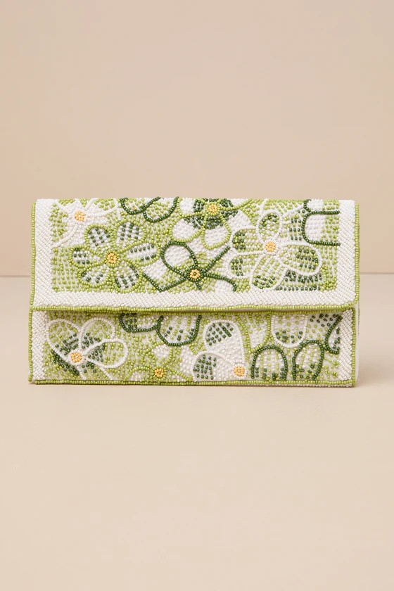 Flourishing Charm White Multi Floral Beaded Clutch | Lulus