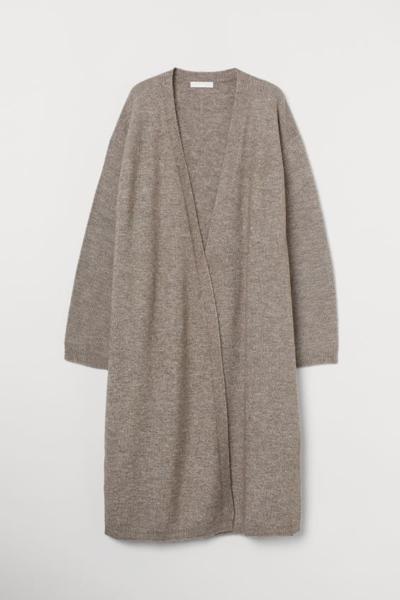 Long cardigan in soft knit fabric with wool content. Long sleeves, high slits at sides, and ribbi... | H&M (US + CA)