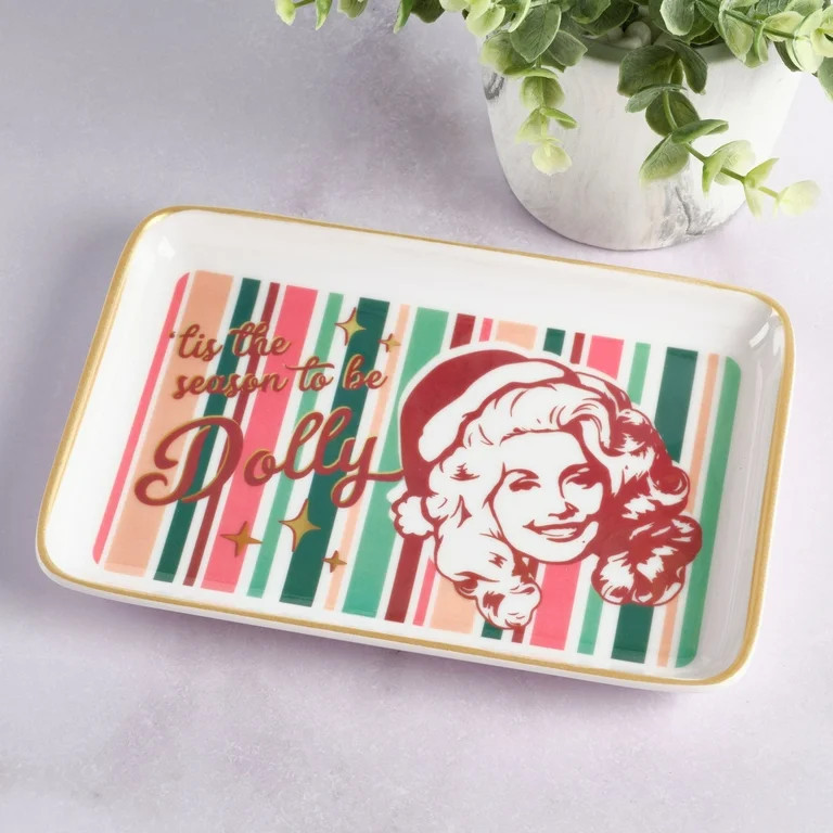 Dolly Parton 7.9x5.5 inch Striped Holiday Trinket Tray | Walmart (US)