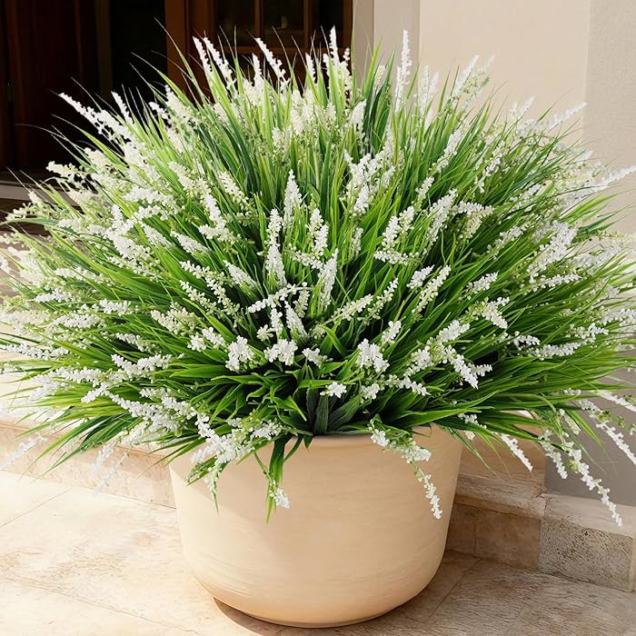 20PCS Artificial Plants Fake Flowers Monkey Grass for Outdoors,UV Resistant Realistic White Faux Greenery Shrubs Outside Decor for Home Garland Porch Patio Balcony Planter Yard Office Pathway | Amazon (US)