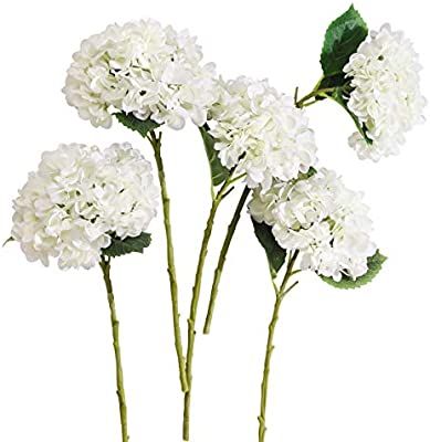 PARTY JOY 5PCS Artificial Hydrangea Silk Flowers Bouquet Faux Hydrangea Stems for Wedding Centerp... | Amazon (US)