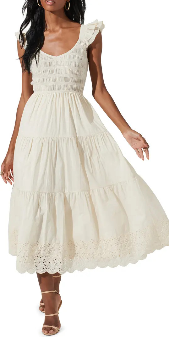 ASTR the Label Smocked Flutter Sleeve Midi Dress | Nordstrom | Nordstrom