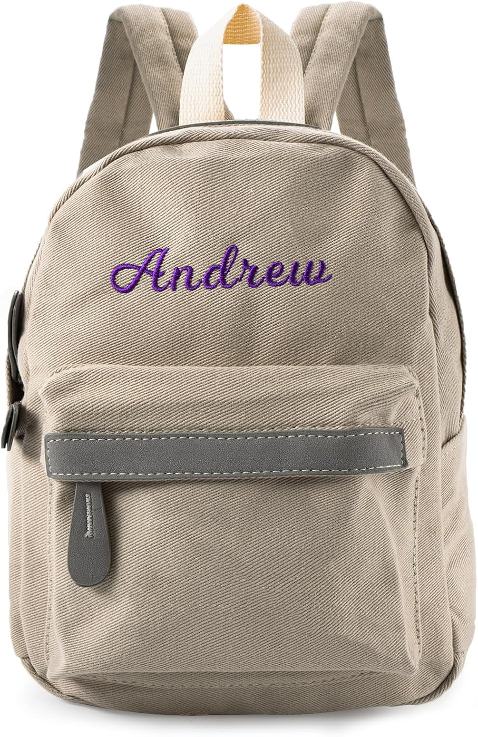 Daycare Backpack - Personalized Canvas Backpack with Name - Classic 15inch Casual Daypack with Back Pocket - Custom Daycare Diaper Bag for Overnight Travel Birthday Gift (Stone Gray, Large) | Amazon (US)