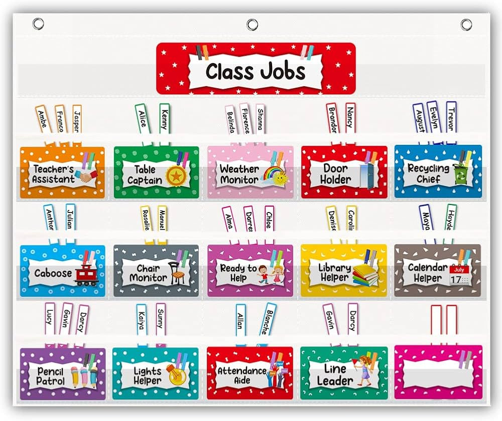 Mewise Class Jobs Pocket Chart for Classroom,Teacher's Helper Classroom Management Pocket Chart... | Amazon (US)