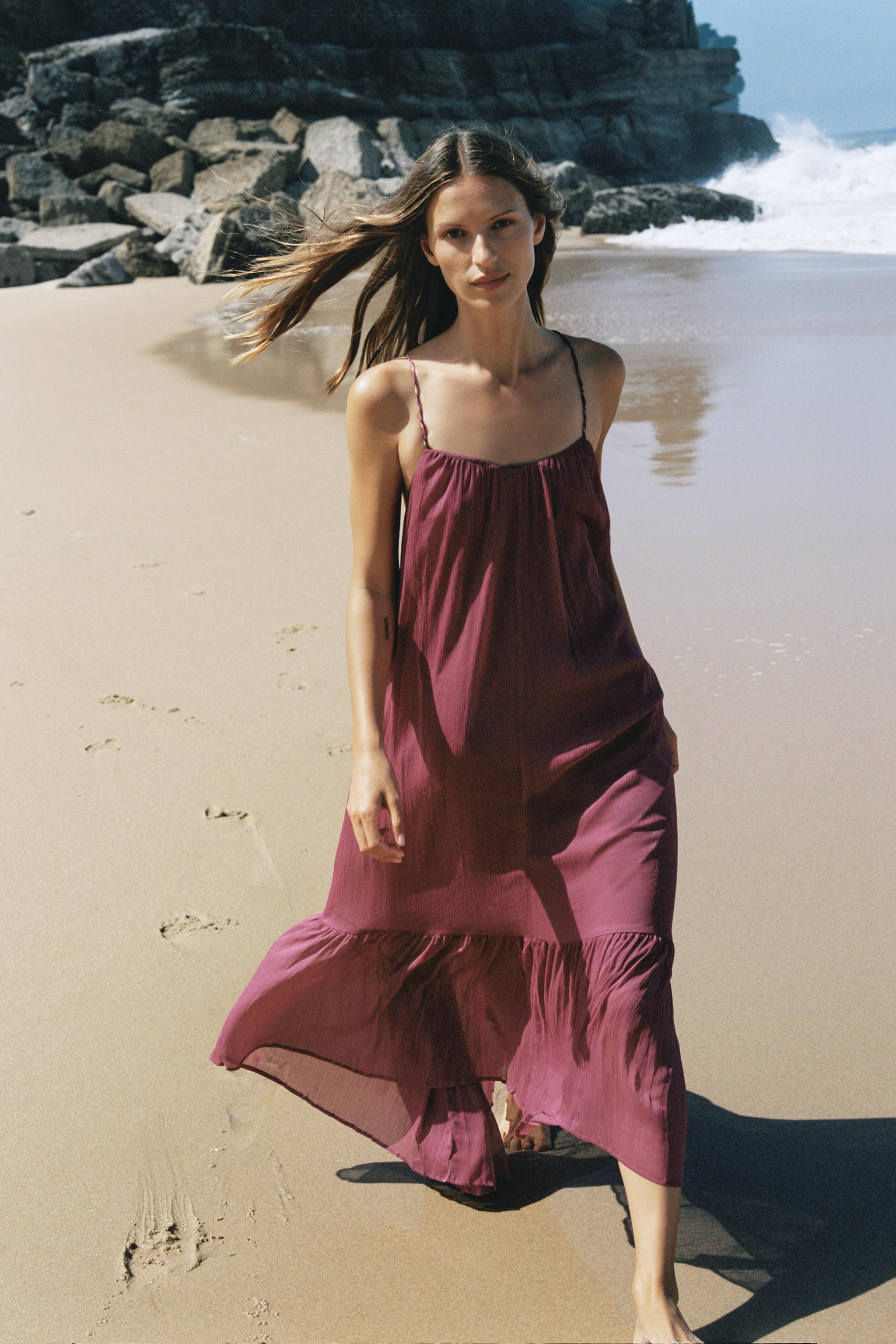 SATIN EFFECT MIDI HALTER DRESS | Zara US