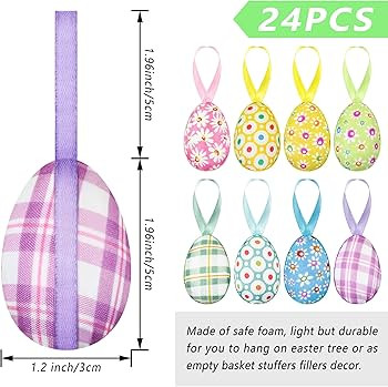 24 PCS Easter Eggs Hanging Ornaments, Buffalo Plaid Dots Easter Hanging Eggs, Easter Decorations,... | Amazon (US)