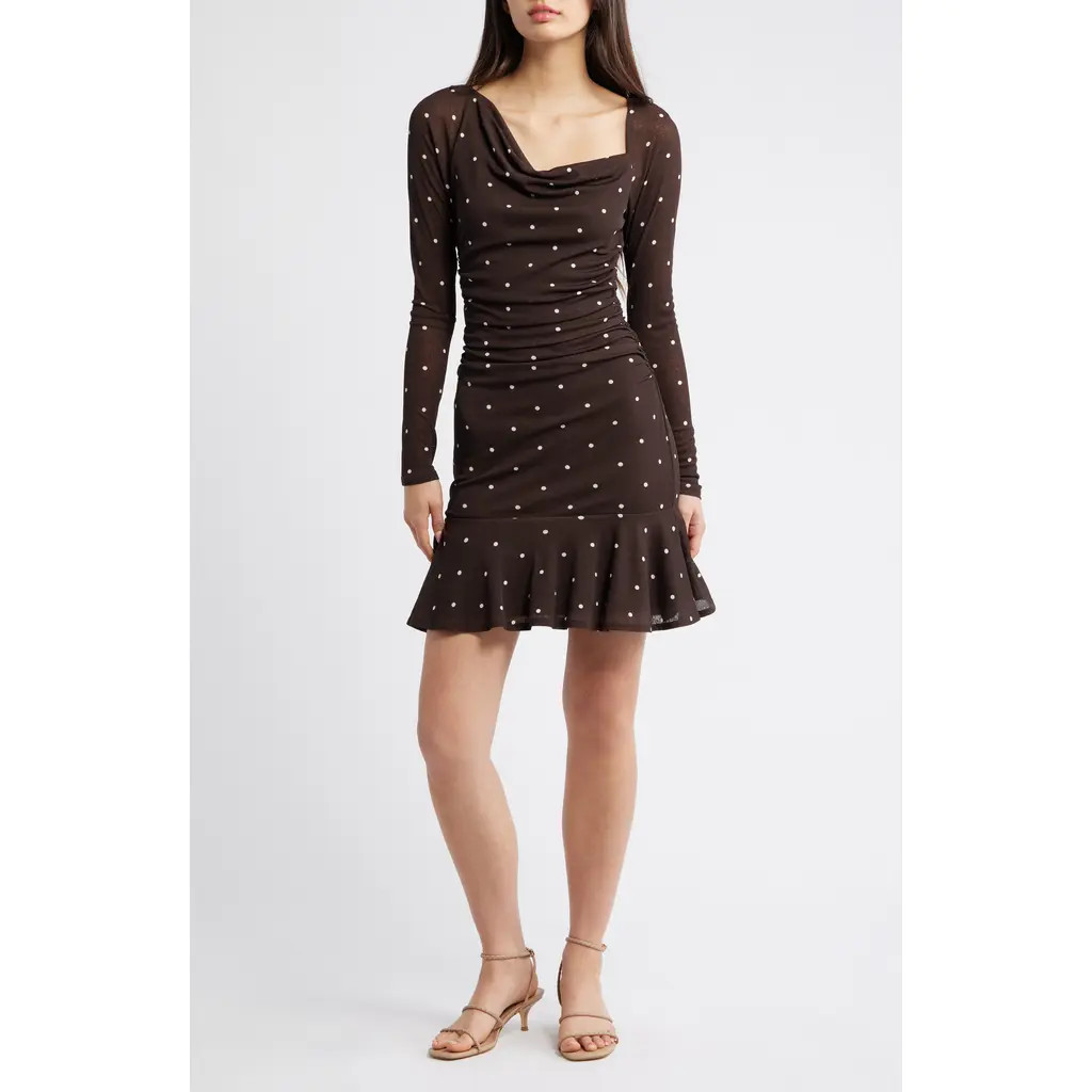 Rails Celano Polka Dot Long Sleeve Minidress in Cocoa Polka Dots at Nordstrom, Size Xx-Small | Nordstrom