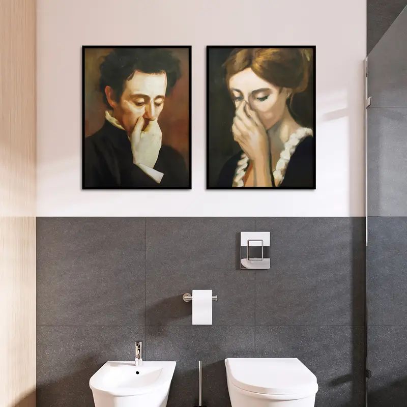 Funny Bathroom Canvas Wall Art Lady Classical Painting - Temu | Temu Affiliate Program
