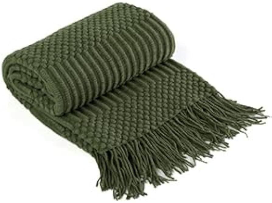 Blagic Knitted Throw Blanket for Couch, Bed and Sofa. Super Soft Blanket with Tassels, Dark Green... | Amazon (US)