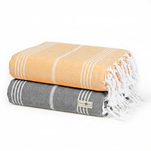 Native Fab Stripe Beach Towels 2 Pack, Oversized 40"x71", 100% Cotton, Lightweight, Quick Dry, Soft, Absorbent, Sand Free for Pool, Travel, Bath, Summer - Mustard Yellow, Grey | Amazon (US)