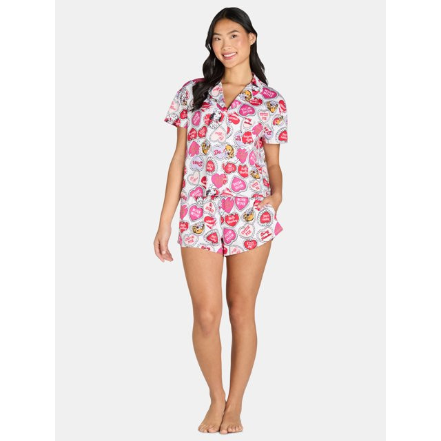 Women’s Valentine’s Day Print Shorty Notch Collar Pajama Set from Way to Celebrate, 2-Piece, ... | Walmart (US)