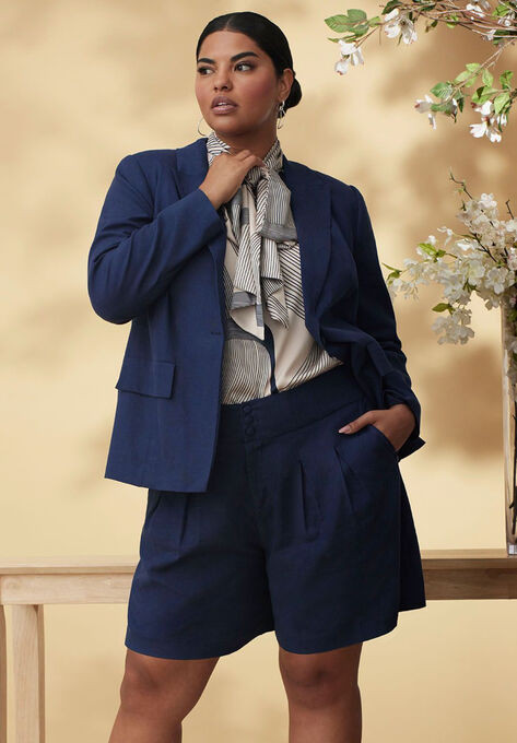 High Waisted Linen Blend Short | Eloquii