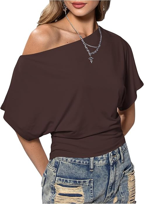 SweatyRocks Women's Off The Shoulder Tops Asymmetrical Summer Going Out Top | Amazon (US)