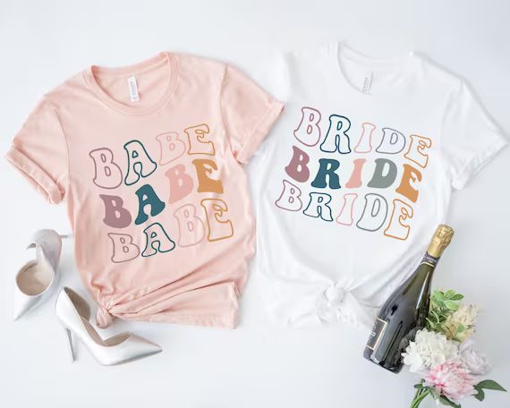 Wavy Bride and Babe Crew Retro Batch Shirts Bachelorette - Etsy | Etsy (US)