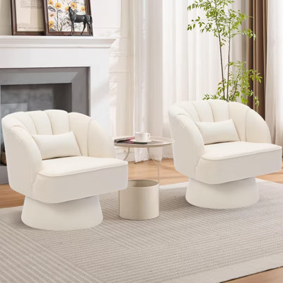 Modern Swivel Barrel Accent Chair, 360 Degree Velvet Upholstered Armchair with Striped Backrest & Plush Padding, Comfy Round Lounge Chair 2 PCS | Target