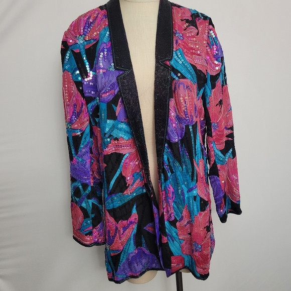 VTG Judith Ann Creations Silk Sequin Open Dinner Jacket Beaded  80s Fit Sz Small | Poshmark