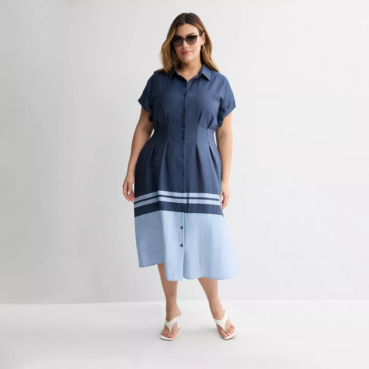 Plus Size Nine West Cinched Waist Midi Shirt Dress, Women's, Size: 3XL, Black Tessa Flora | Kohl's