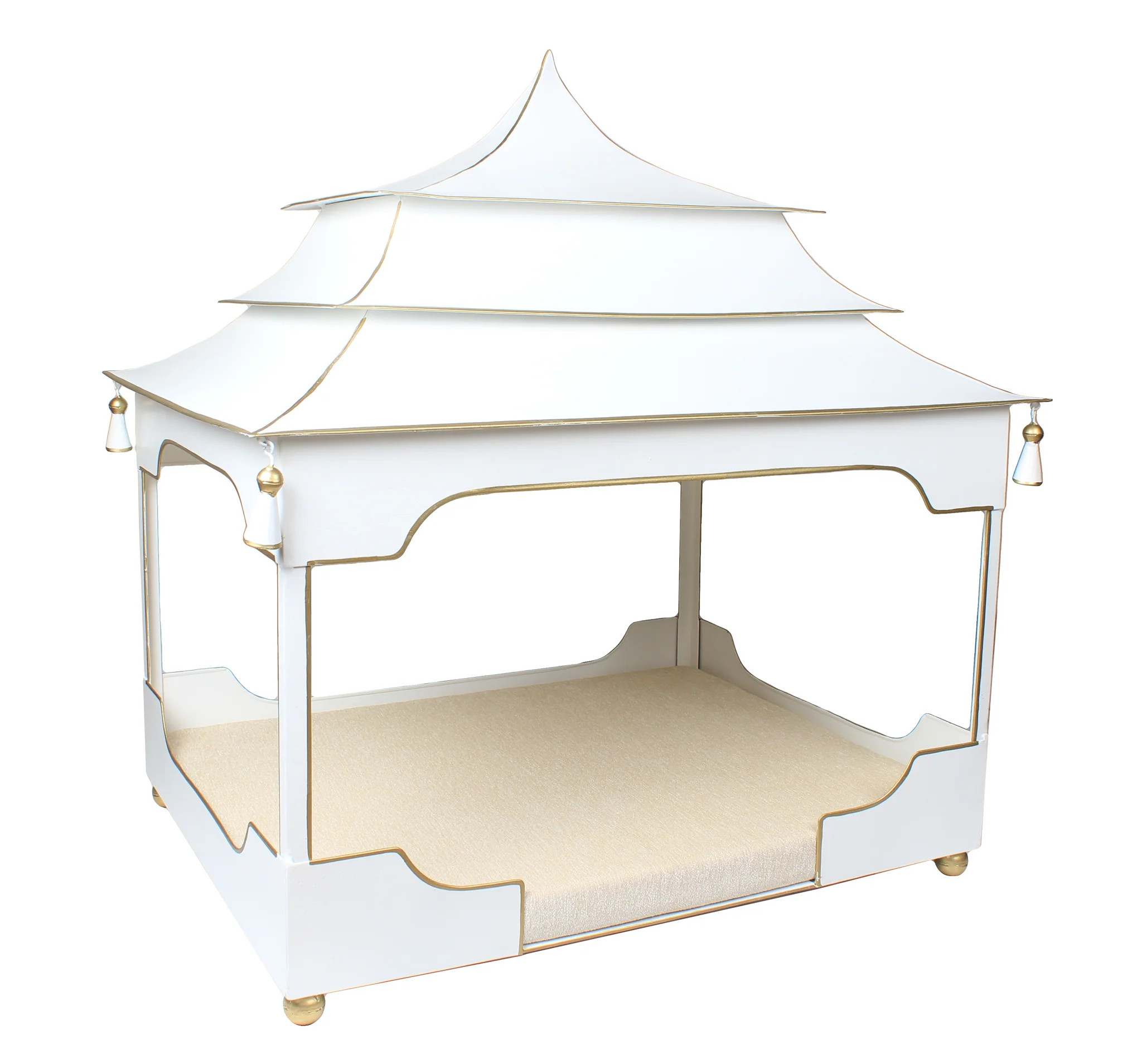 Jumbo Pagoda Pet Bed Ivory and Gold | The Enchanted Home