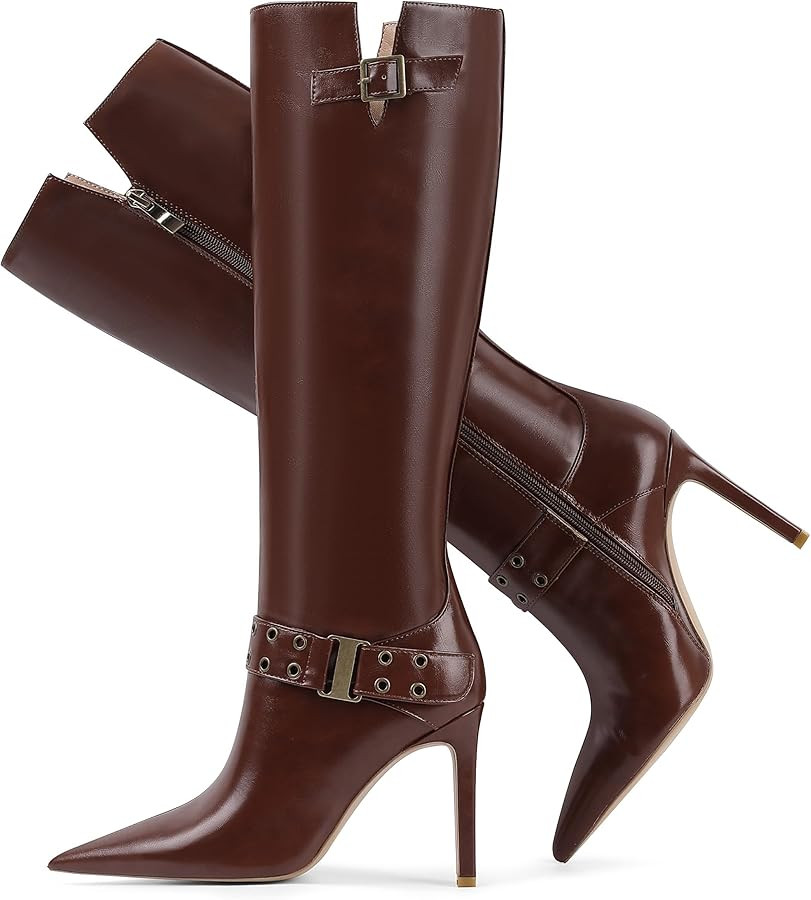Knee High Boots for Women Pointed Toe Tall Boots Sexy Buckle High Heel Boots Fashion Dress Heeled... | Amazon (US)