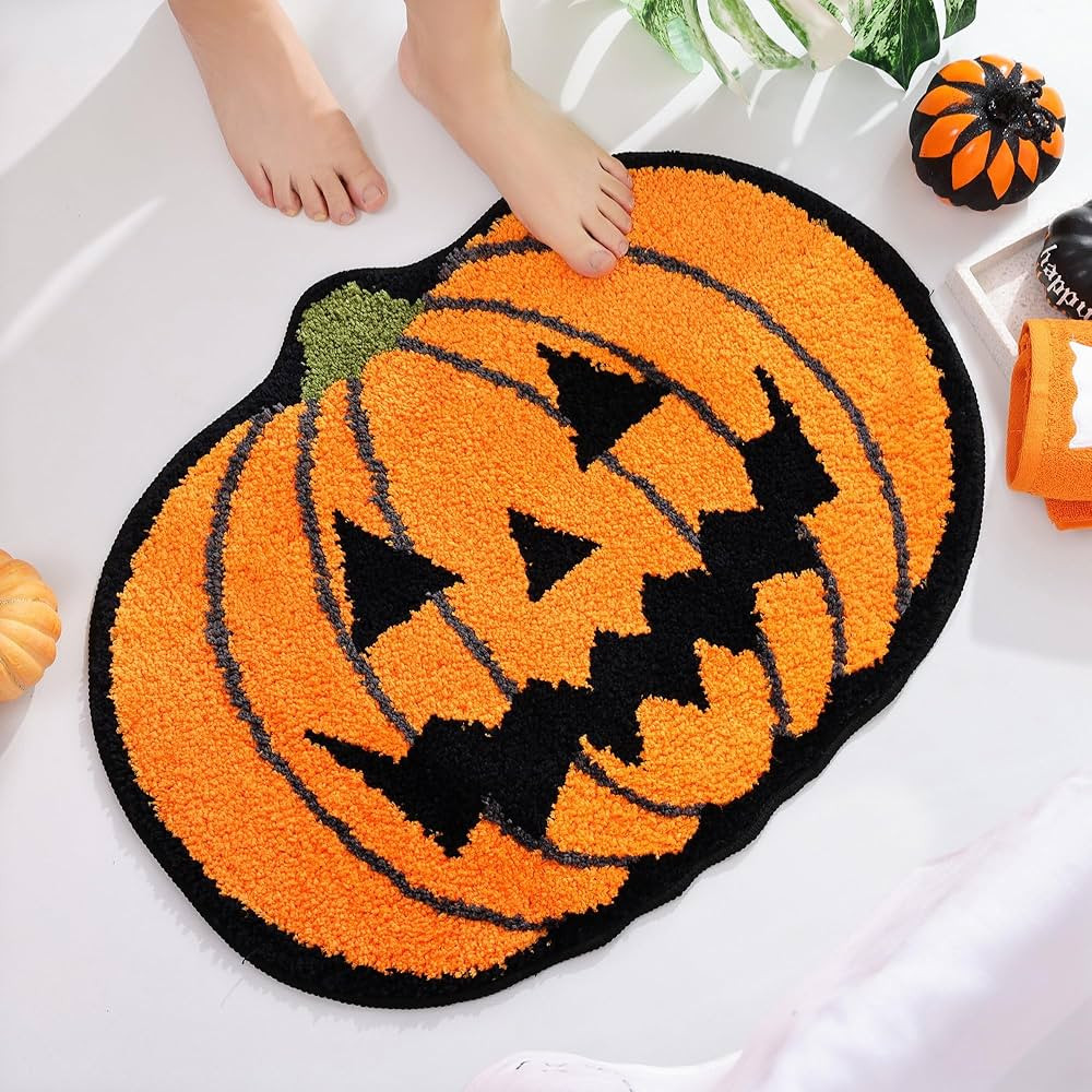 TRUEDAYS Halloween Decor Cute Orange Pumpkin Bath Mat for Bathroom, Pumpkins Halloween Decoration... | Amazon (US)