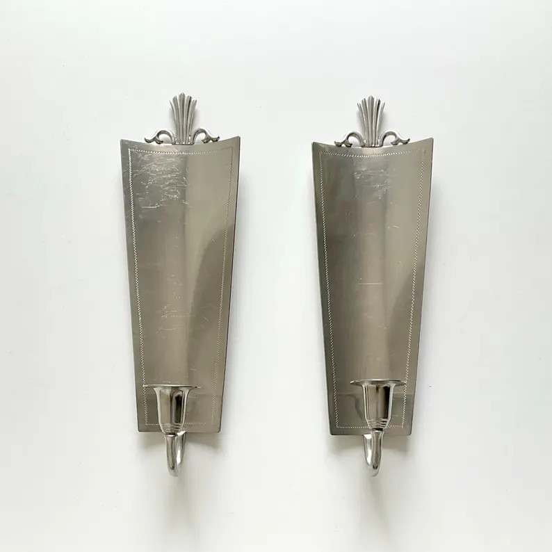 Pair Svenskt Tenn Pewter Wall Sconces Art Deco Swedish Grace Dated 1932 Functionalist Candleholde... | Etsy (Global)