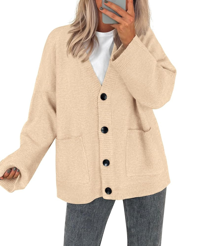 BTFBM Fall Fashion 2025 Button Down Cardigan Sweaters for Women Trendy V Neck Long Sleeve Knit Wi... | Amazon (US)