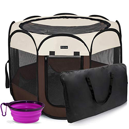 Hepeeng Portable Foldable Pet Playpen and Puppy playpen Pet Tent with Carrying Case Collapsible Trav | Amazon (US)