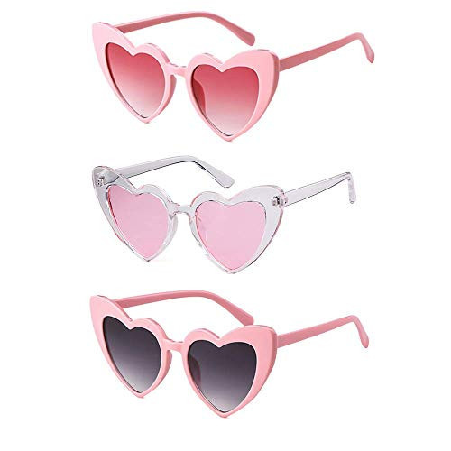 Laurinny Pink Heart Sunglasses for Women Trendy Cat Eye Heart Shaped Sunglasses Pack Cute Love Glasses UV Protection | Amazon (US)