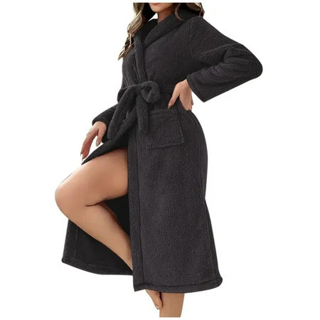 RbCulf Comfy Warm Fuzzy Robe for Women Long Hooded Fluffy Robes Casual Home Plush Bathrobes Plus Size Kimono Nightgown Deals of the Week Clearance | Walmart (US)
