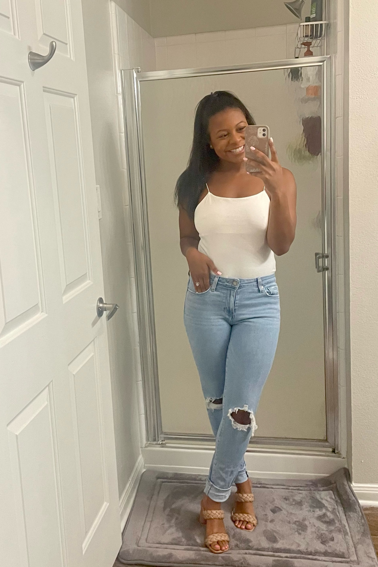 Simple date night outfit✨

Staple items: 
• bodysuit 
• ripped jeans 
• neutral heel 

#datenight #nightout 

#LTKunder50 #LTKshoecrush #LTKstyletip