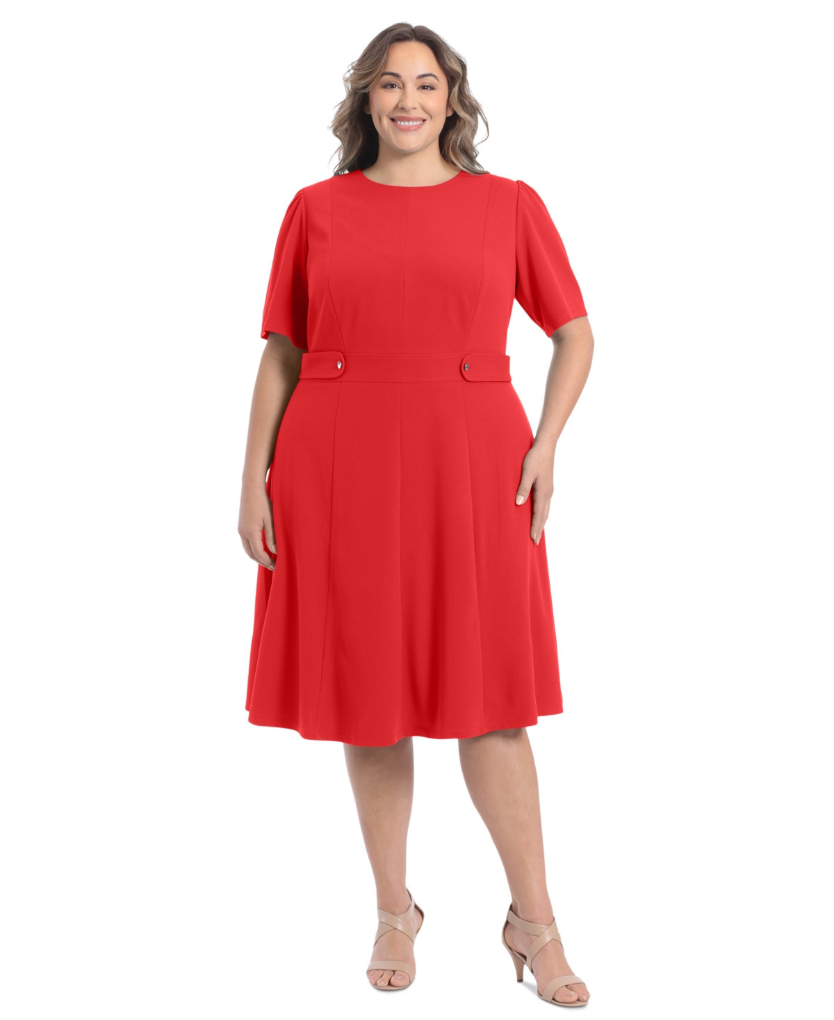 London Times Plus Size Fit & Flare Scuba Crepe Midi Dress - Rose Red | Macy's