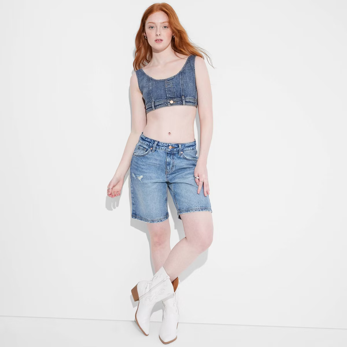 Women's Scoop Neck Reworked Denim Tiny Vest - Wild Fable™ | Target