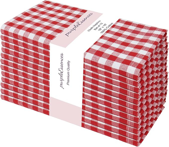 PurpleEssences Mini Gingham Check Dinner Cloth Napkin - Mitered Corners - Set of 12-100% Cotton -... | Amazon (US)