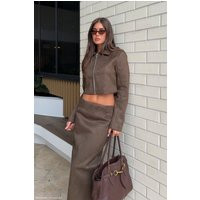 Hayes Faux Suede Collared Jacket - Chocolate I MESHKI I Size XL | MESHKI US