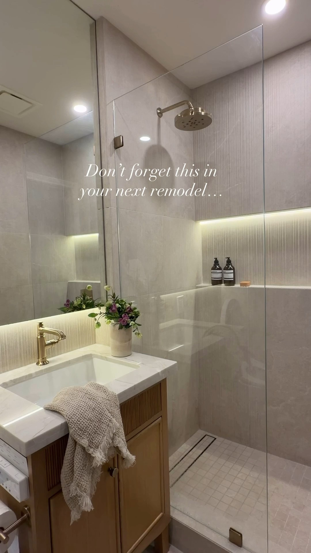 Don’t forget to put these opposite of the showerhead so you don’t get splash of water when you turn it on. Bathroom design.