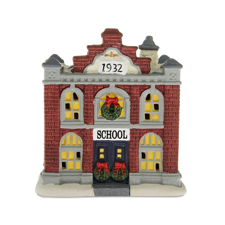 Porcelain School Mini Christmas Village Building, Multicolor, 3.93", by Holiday Time | Walmart (US)
