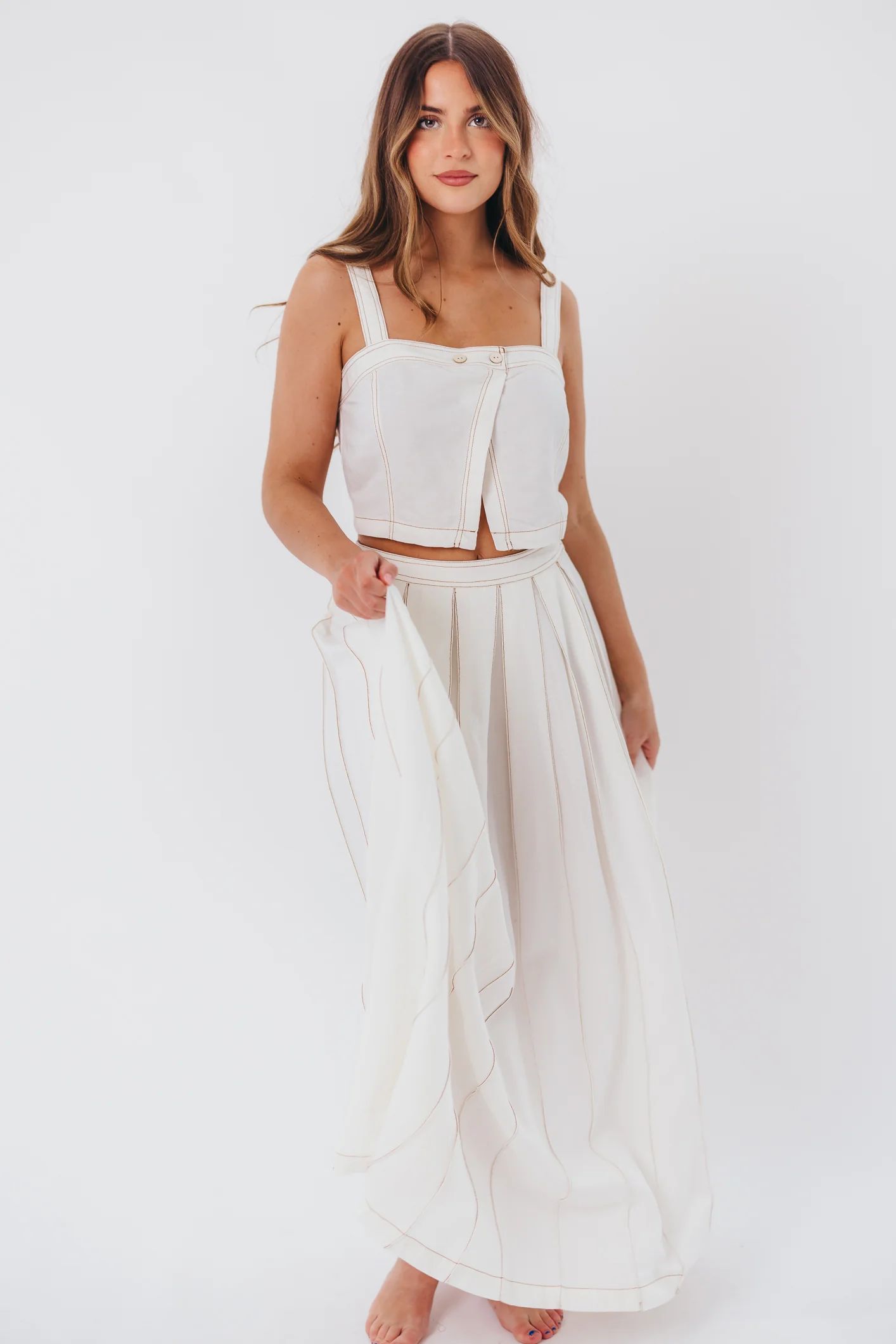 Nicole Linen Top and Maxi Skirt Set in Cream | Worth Collective