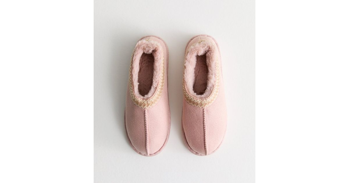 Pink Faux Fur Lined Abstract Print Trim Slipper Boots | New Look | New Look (UK)