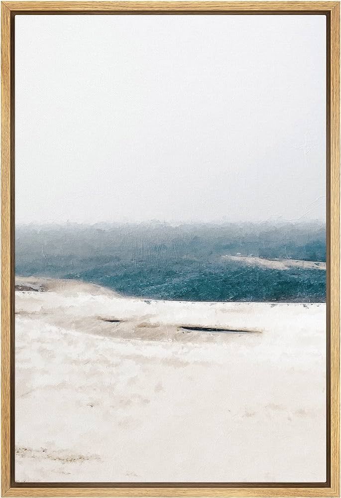 SIGNFORD Framed Canvas Print Wall Art Foggy Sky Blue Ocean Beach Shore Abstract Nature Illustrati... | Amazon (US)
