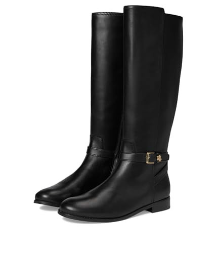 Lauren Ralph Lauren Women's, Brooke II Burnished Leather Tall Boots, Black, 5 Medium, | Amazon (US)