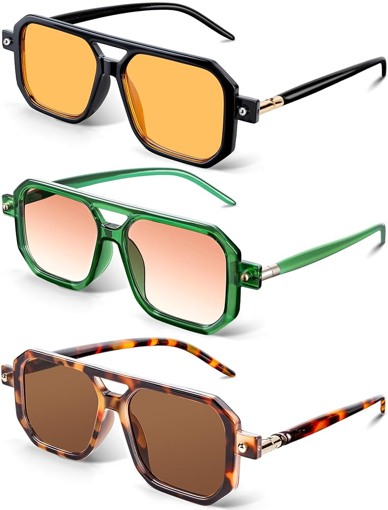 Vintage Square 70s Aviator Sunglasses for Women Men Classic Retro Stylish Frame UV400 Trendy Sung... | Amazon (US)