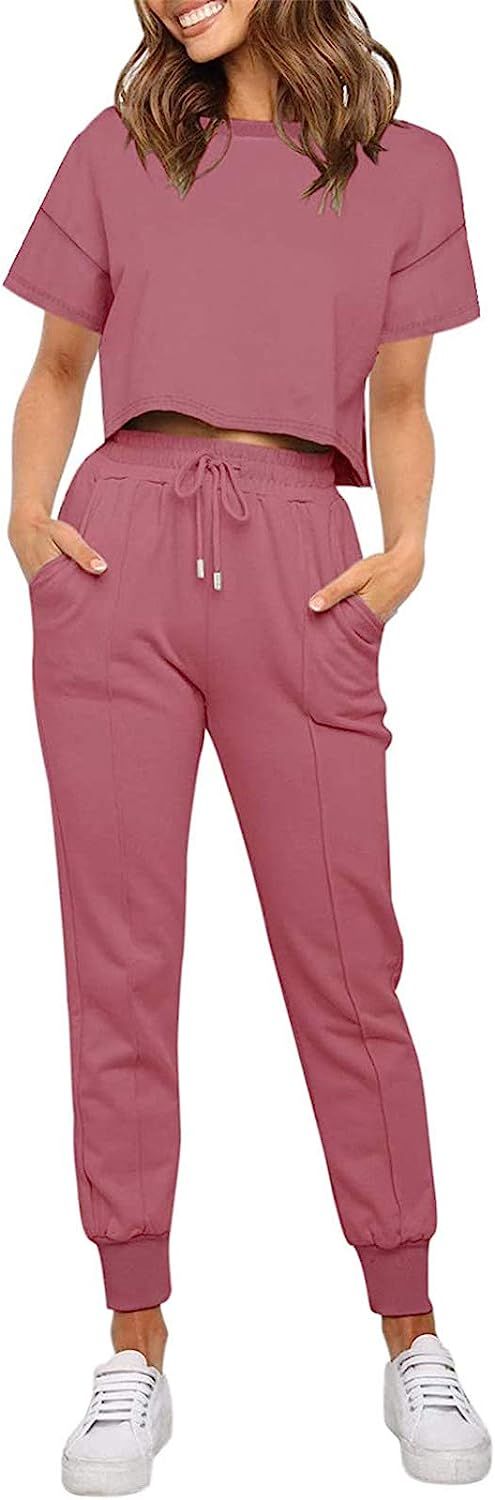 ZESICA Women's Long Sleeve Crop Top and Pants Pajama Sets 2 Piece Jogger Long Sleepwear Loungewea... | Amazon (US)